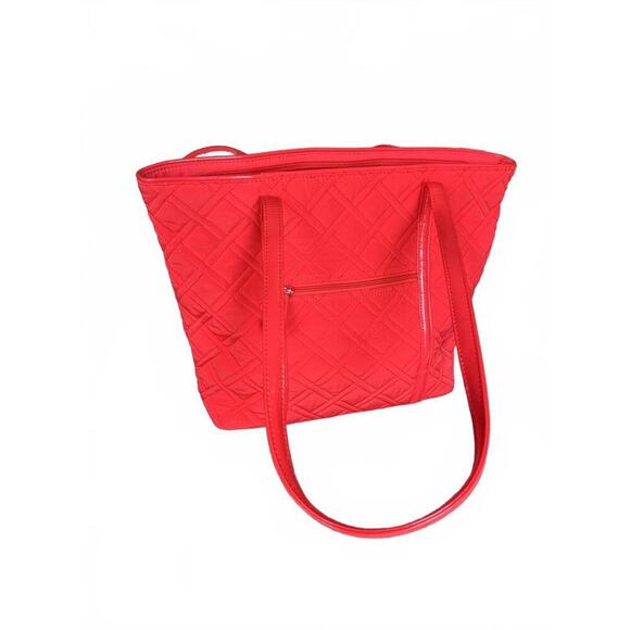 Vera Bradley Red Quilted Tote Handbag with Patent Leather Straps - Picture 2 of 6